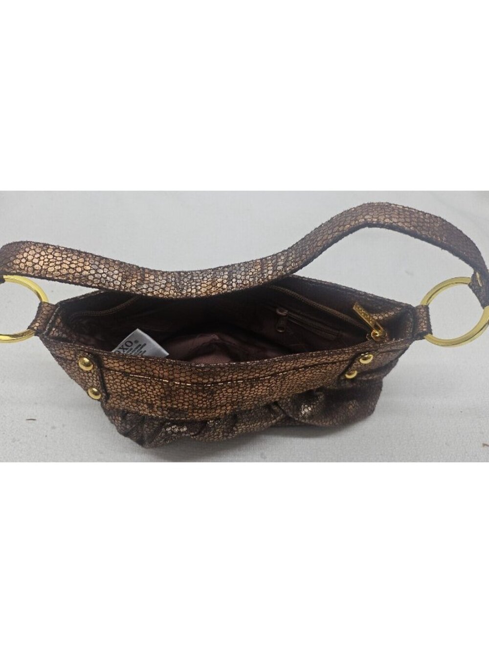 XOXO Y2K Metallic Bronze Mini Shoulder Bag Baguette Ruched Purse McBling - Picture 6 of 11
